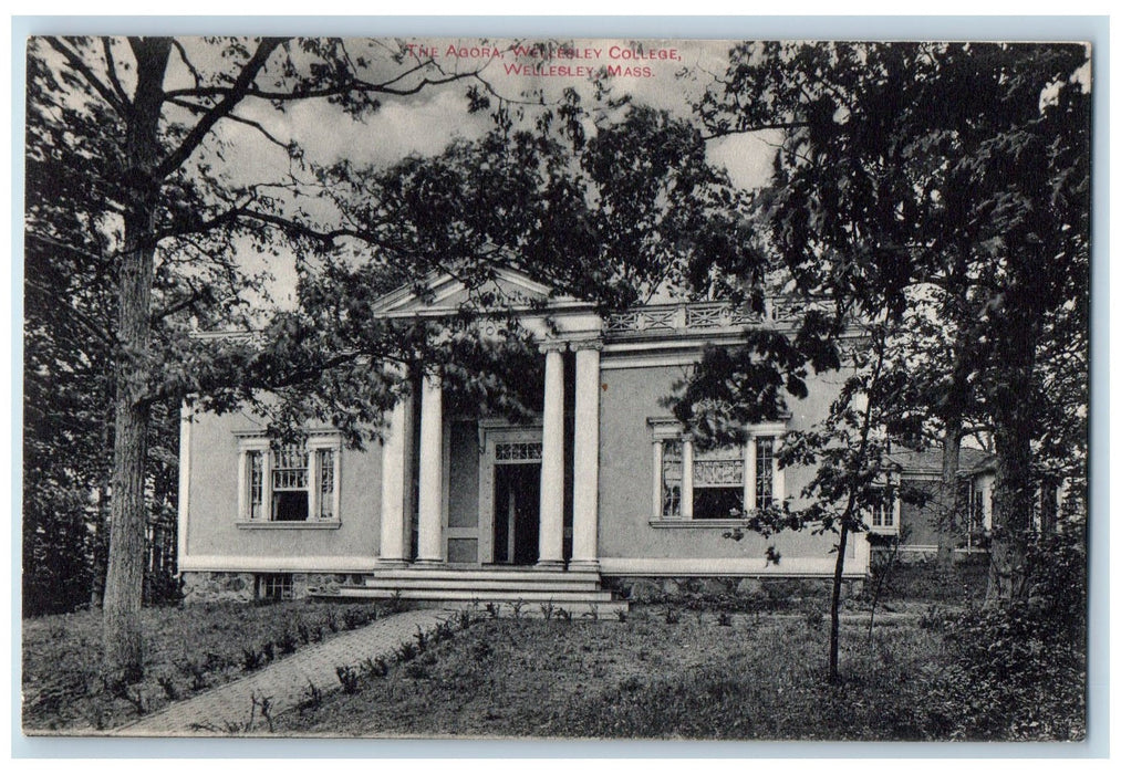 c1950 The Agora Building Entrance Path Way Stairs Wellesley College MA Postcard