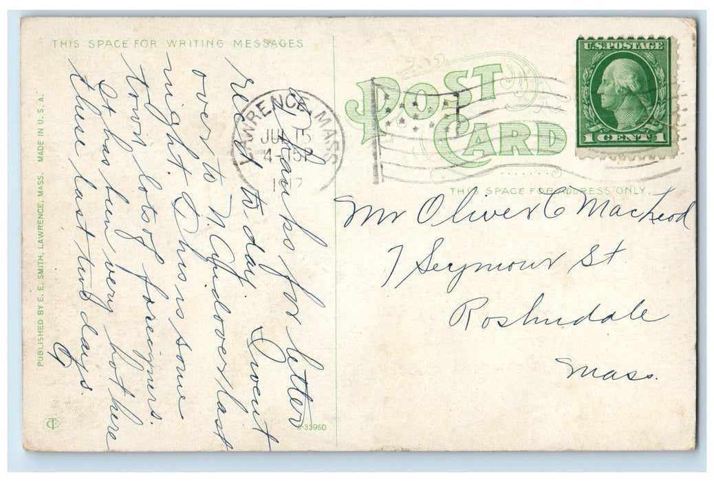 1917 B&M Railroad Station And Post Office Lawrence Massachusetts MA Car Postcard