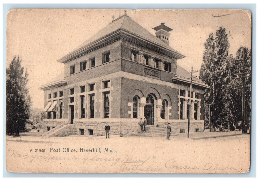 1906 Post Office Exterior Haverhill Massachusetts MA Posted Antique Postcard