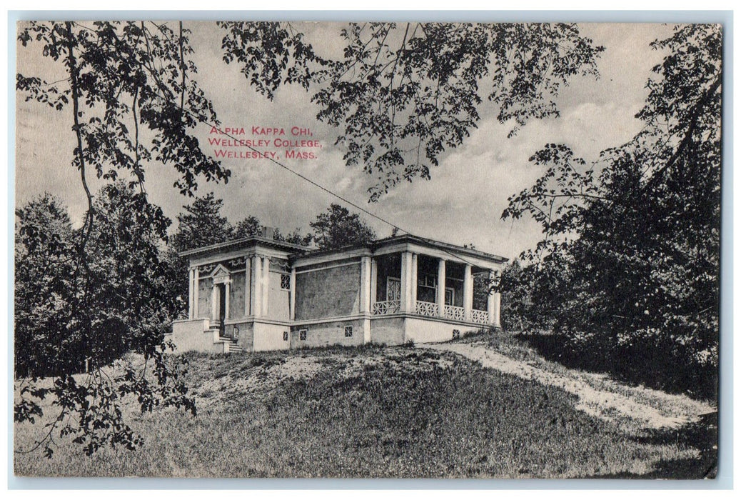 1911 Alpha Kappa Chi Building View Stairs Wellesley College MA Posted Postcard