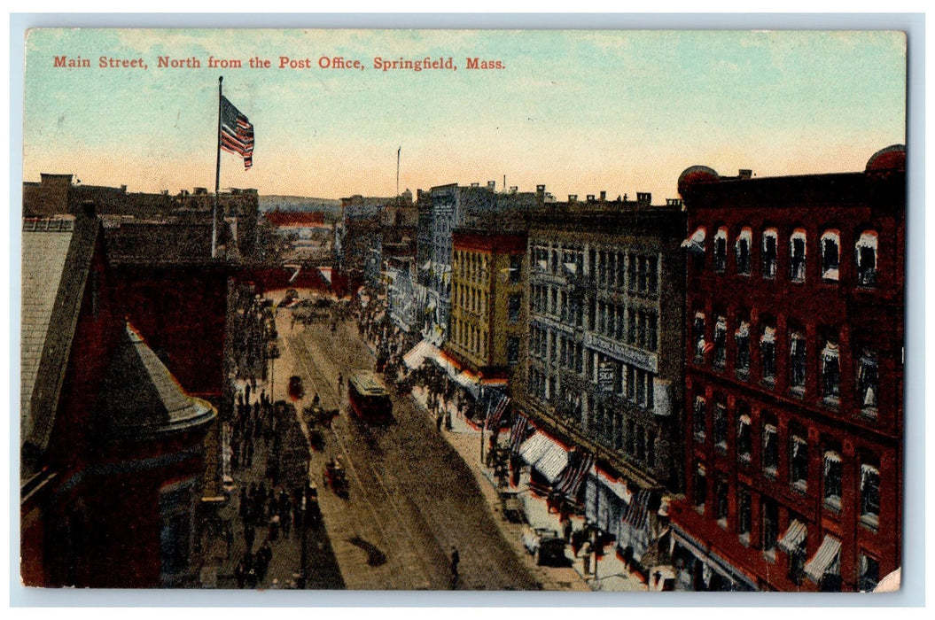 1911 Main Street North From The Post Office Springfield MA Posted Bus Postcard