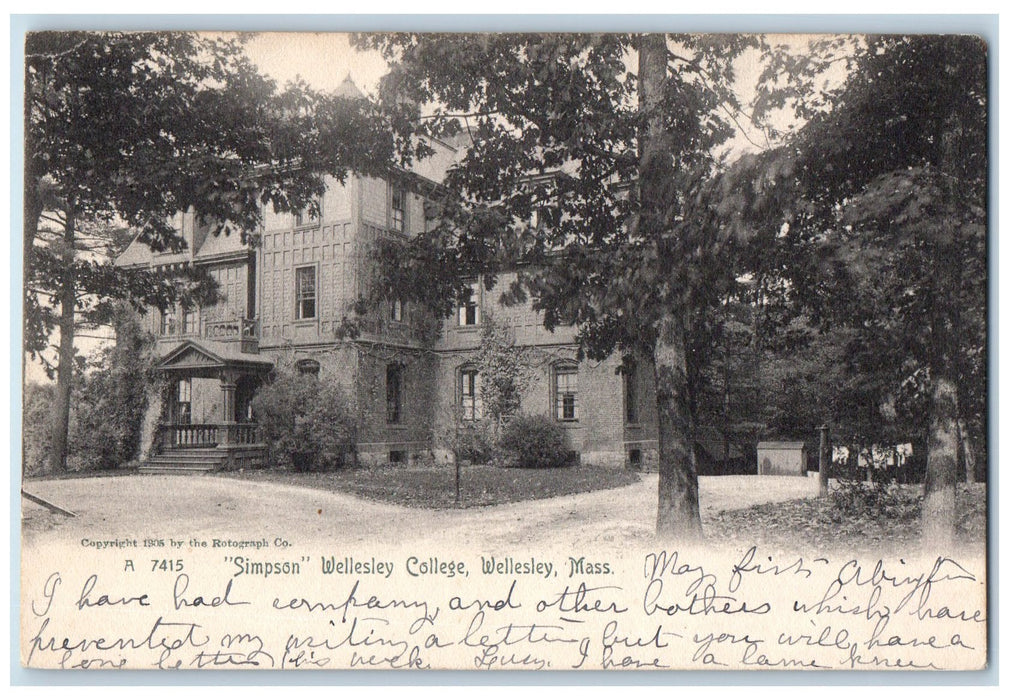 1907 Simpson Terrace View Entrance Wellesley College Massachusetts MA Postcard