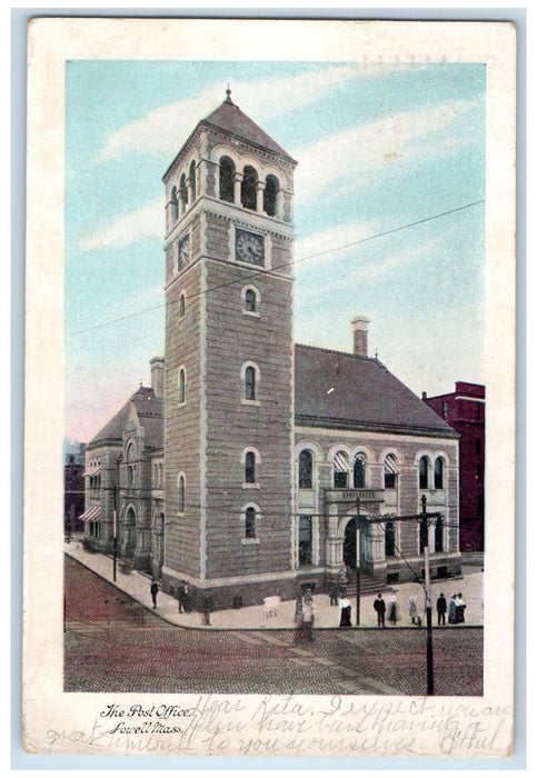 1907 The Post Office Exterior Roadside Lowell Massachusetts MA Posted Postcard