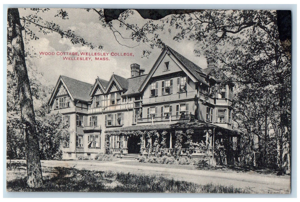 1909 Wood Cottage Restaurant Dirt Road Terrace Wellesley College MA Postcard