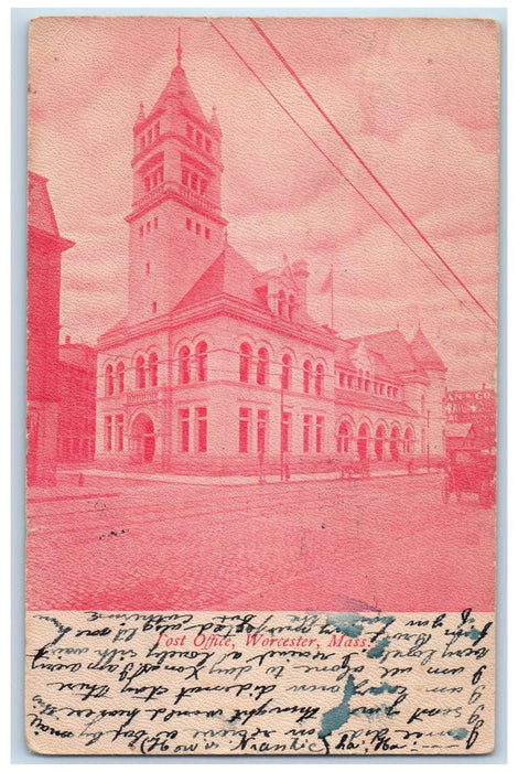 1907 Post Office Exterior Worcester Massachusetts MA Posted Antique Postcard