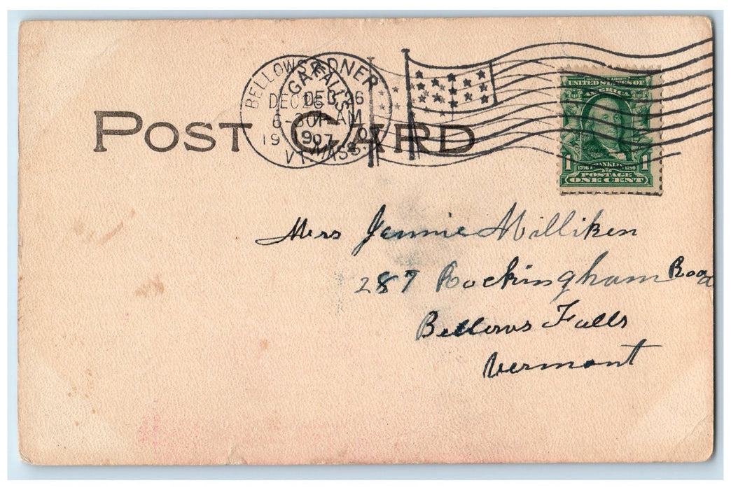 1907 Post Office Exterior Worcester Massachusetts MA Posted Antique Postcard