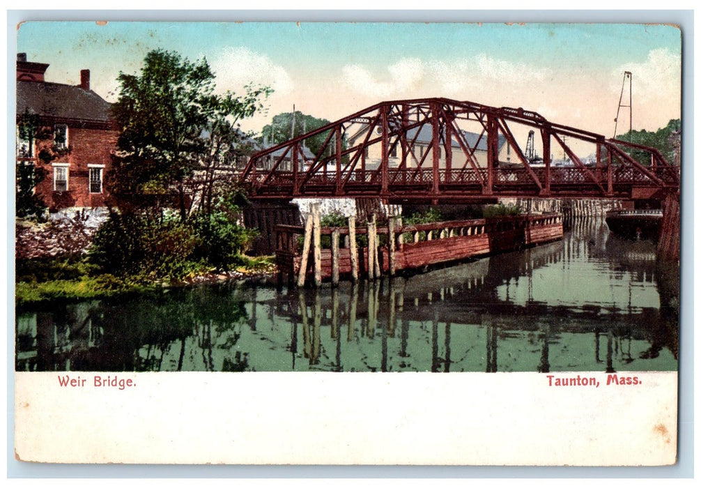 c1920's Weir Bridge Metal Lake River Houses Taunton Massachusetts MA Postcard