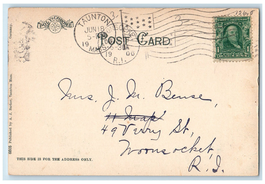 1906 Taunton Green Horse Carriage Dirt Pathway Building Flag Taunton MA Postcard