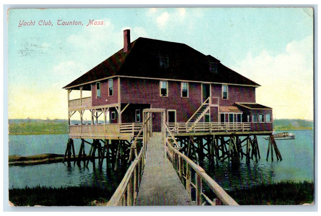 1909 Yacht Club Restaurant Lake Boat Bridge Taunton Massachusetts MA Postcard