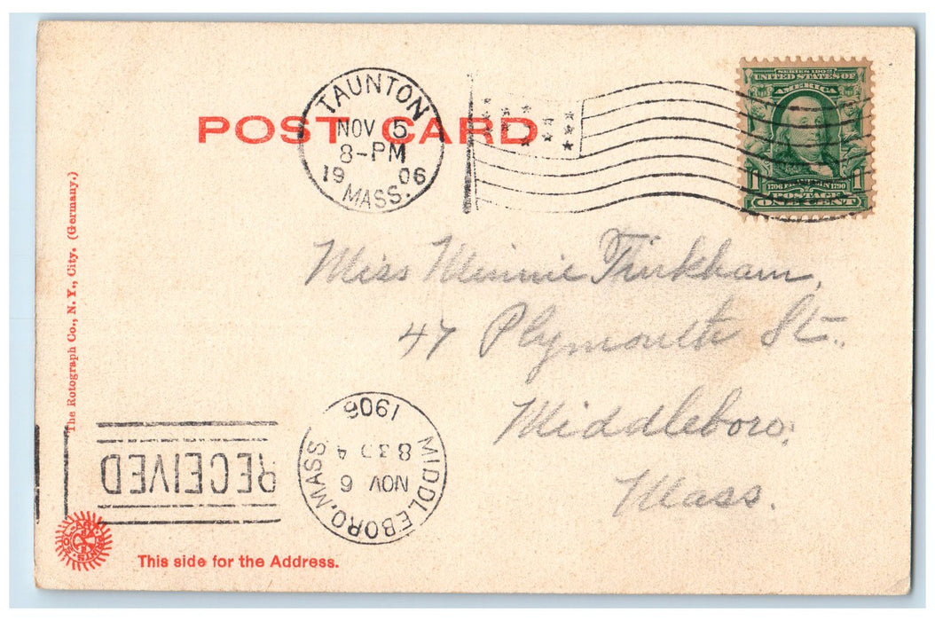 1906 Broadway View Trolley Railroad Dirt Road Horse Carriage Taunton MA Postcard