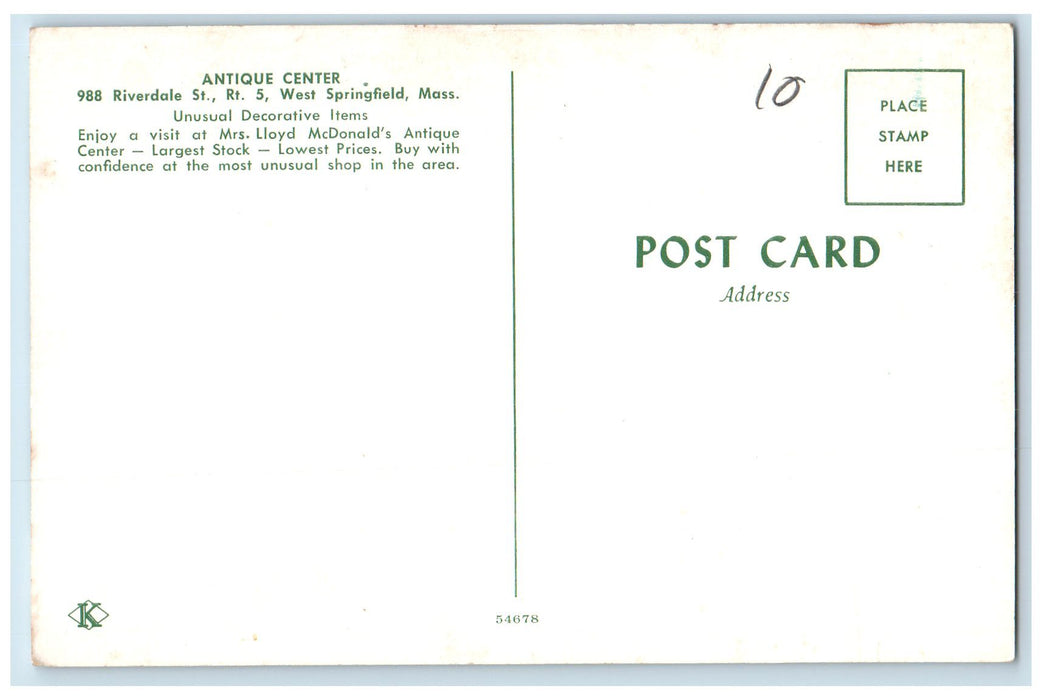 c1960's Antique Center Unusual Decorative Items Scene Springfield MA Postcard