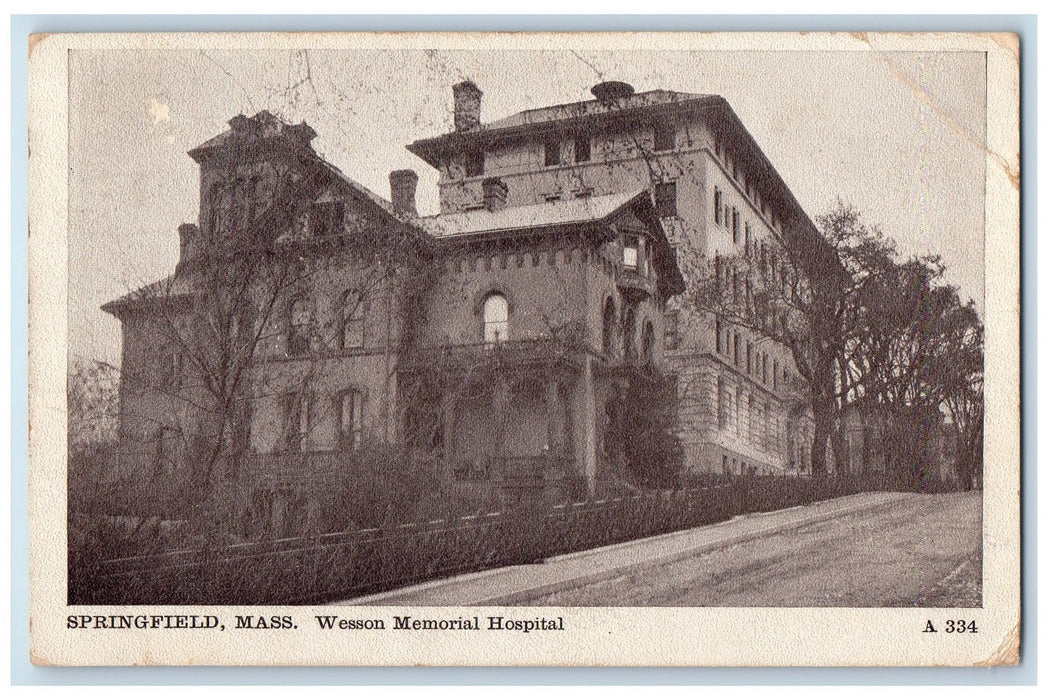 1908 Wesson Memorial Hospital Scene Springfield Massachusetts MA Posted Postcard