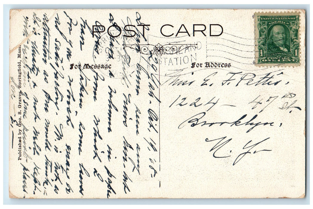 1908 Wesson Memorial Hospital Scene Springfield Massachusetts MA Posted Postcard