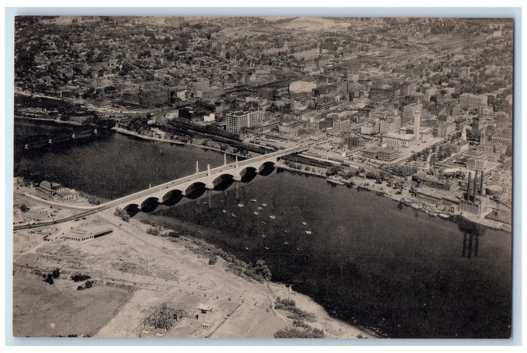 c1960's Memorial Bridge Aerial View Springfield Massachusetts MA Posted Postcard