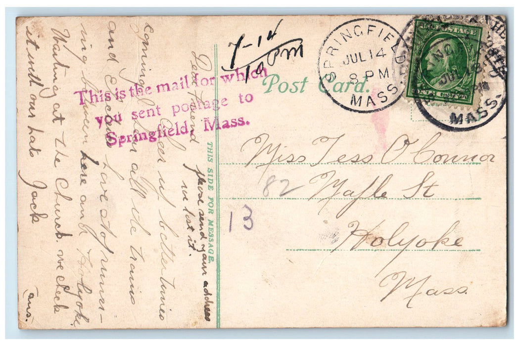 1918 The Belmont Exterior Scene Springfield Massachusetts MA Posted Postcard