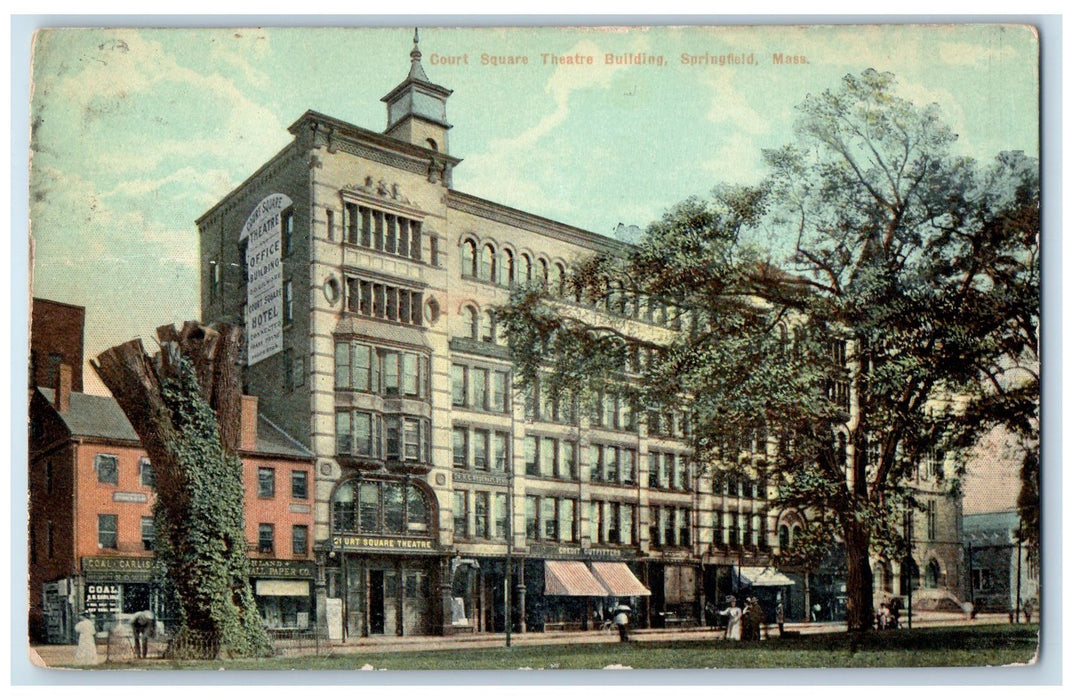 1911 Court Square Theatre Building Scene Springfield Massachusetts MA Postcard