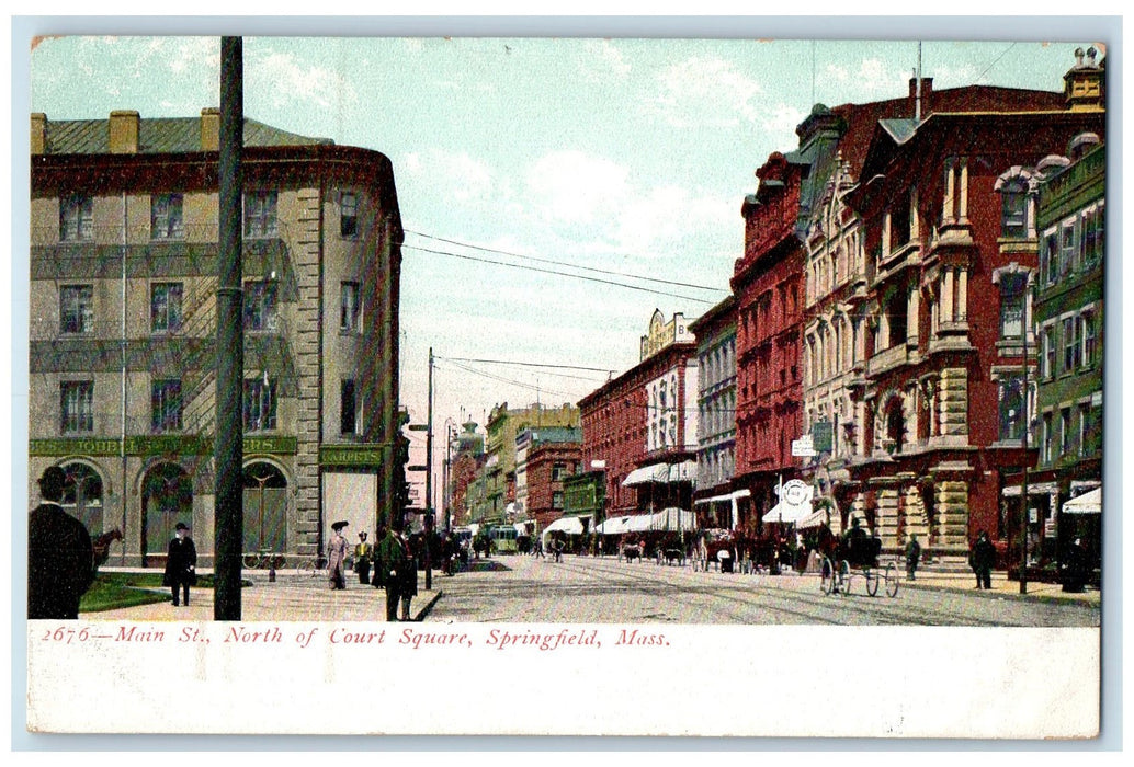 c1905s Main St. North Of Court Square View Springfield Massachusetts MA Postcard
