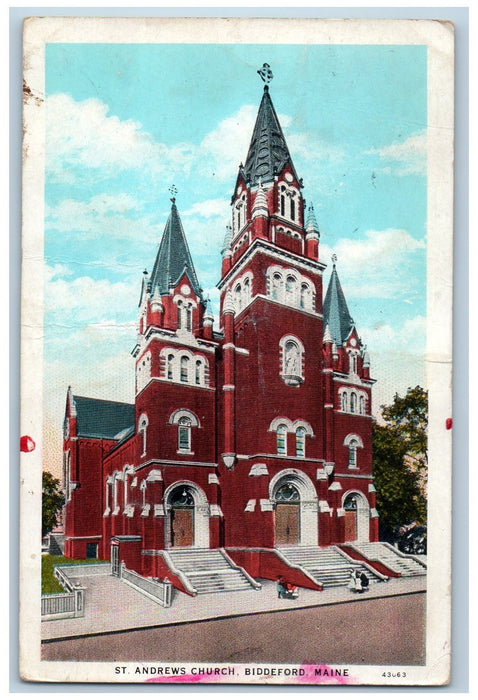 1934 St. Andrews Church Building View Three Doors Biddeford Maine ME Postcard