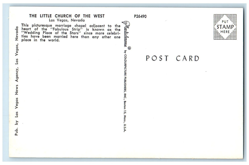 c1960's The Little Church Of The West Las Vegas NV Wedding Place Stars Postcard