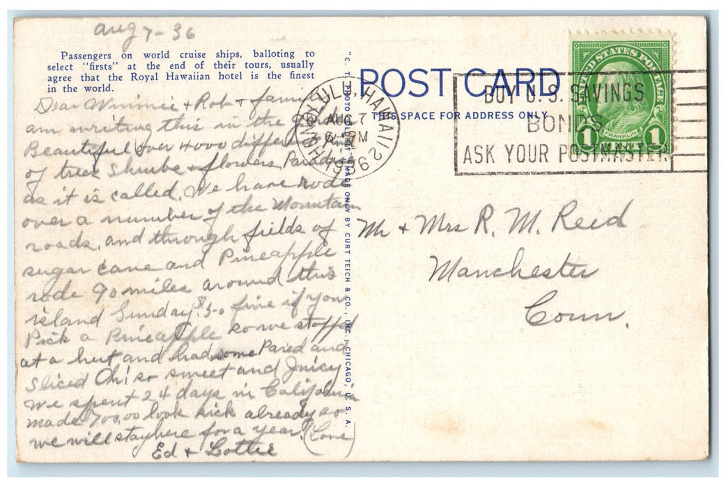 1936 Royal Hawaiian Hotel People On Boat At Night Honolulu Hawaii HI Postcard