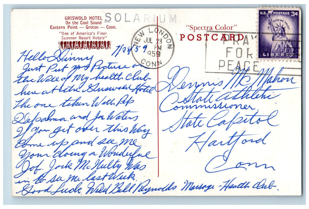 1959 Griswold Hotel Restaurant Building View Lake Groton Connecticut CT Postcard