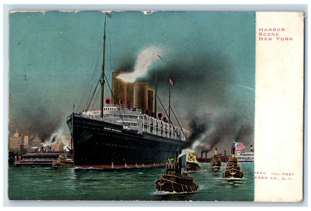 1906 Harbor Scene Steamship Boats View New York NY Posted Antique Flag Postcard