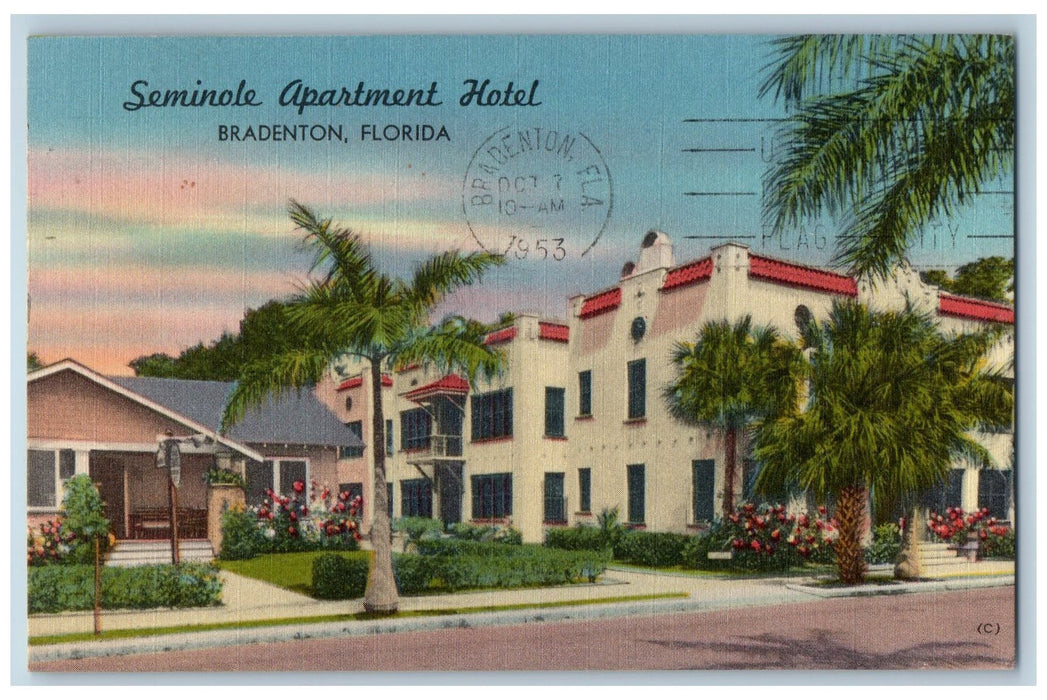 1953 Seminole Apartment Hotel Restaurant Entrance Bradenton Florida FL Postcard