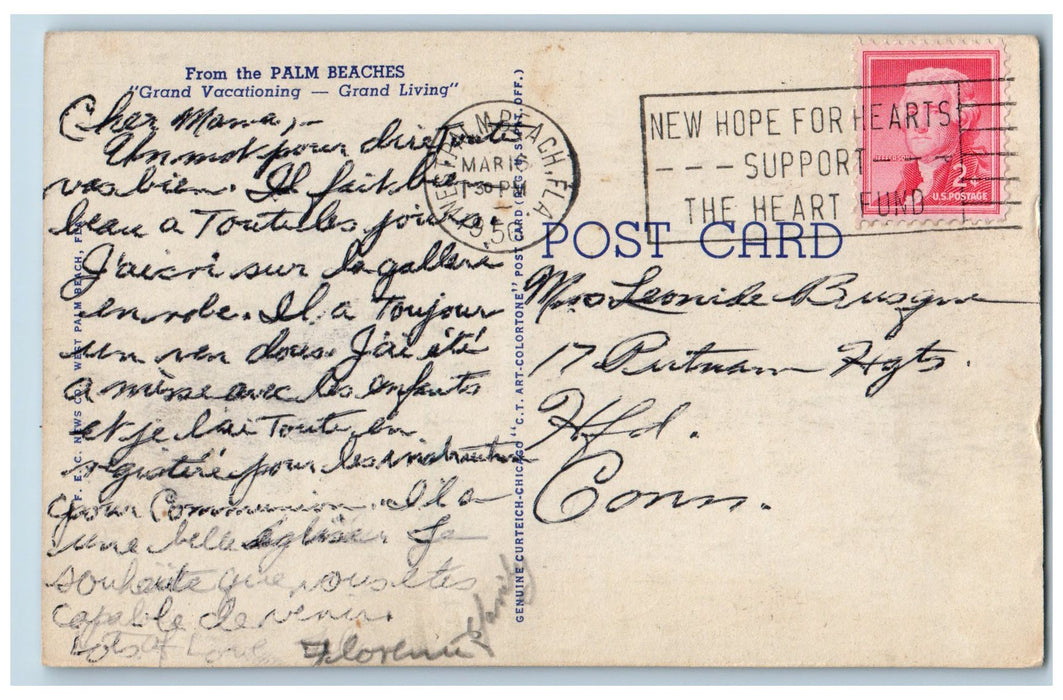 1950 Pennsylvania Hotel Restaurant Classic Car Bench West Palm Beach FL Postcard