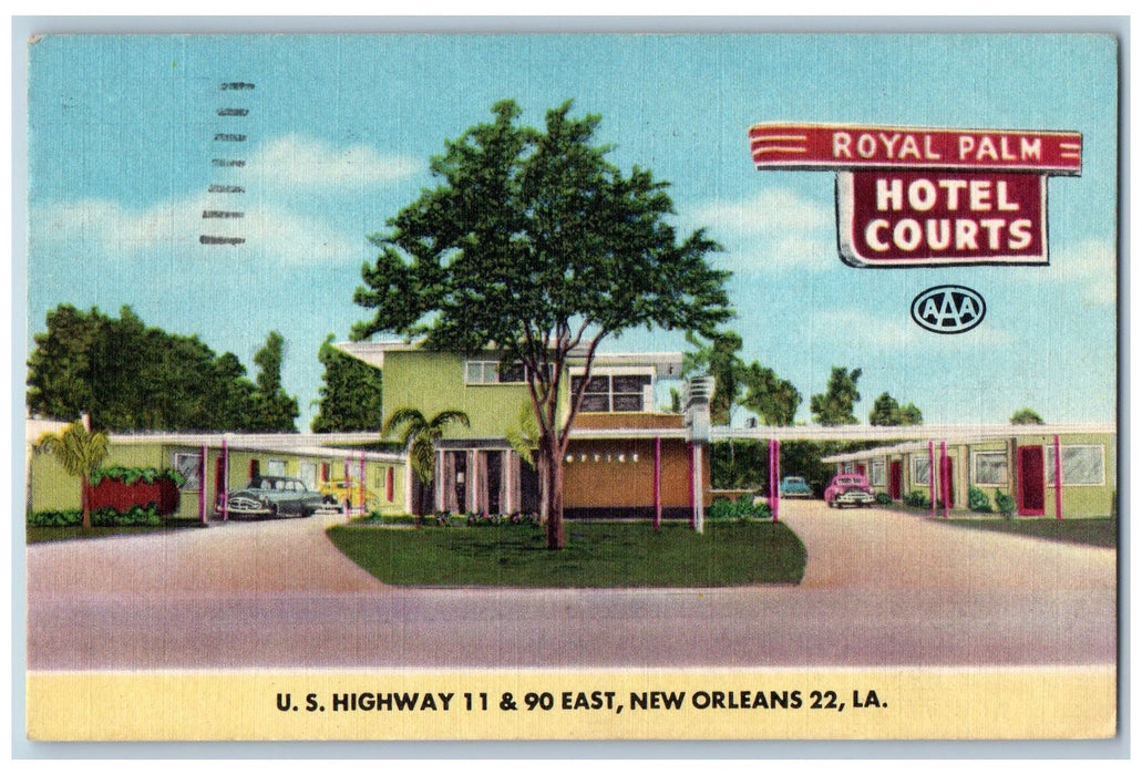 1955 Royal Palm Hotel Courts Restaurant Classic Cars New Orleans 22 LA Postcard