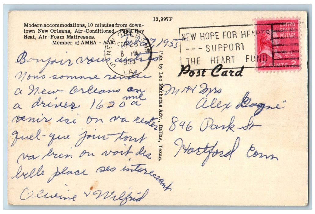 1955 Royal Palm Hotel Courts Restaurant Classic Cars New Orleans 22 LA Postcard