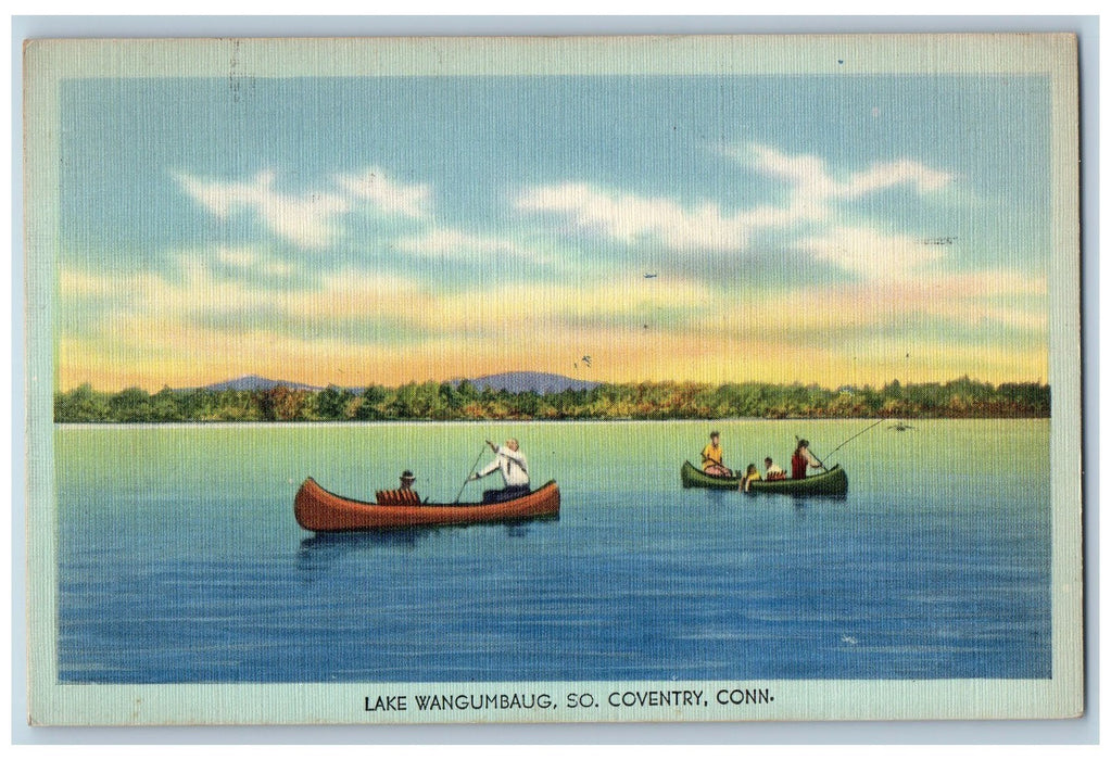 1949 Lake Wangumbaug Boating Fishing Tourist So Coventry Connecticut CT Postcard