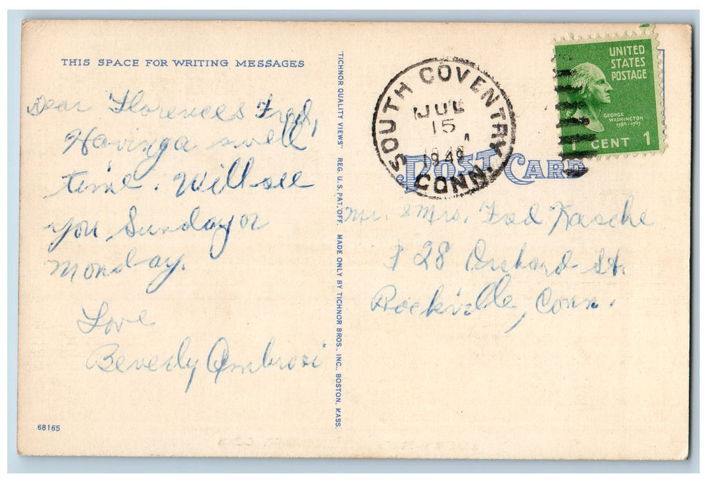 1949 Lake Wangumbaug Boating Fishing Tourist So Coventry Connecticut CT Postcard