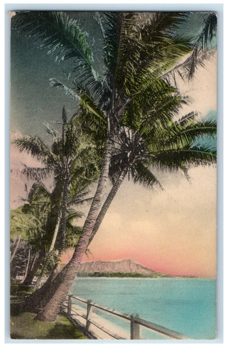 1942 Fort Shafter Mountain Scene Honolulu Hawaii HI Posted Palm Tree Postcard