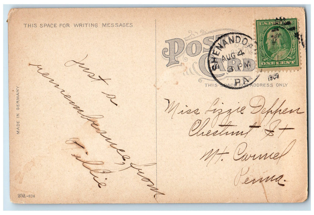 1909 Interior St. George's Church Paintings Scene Shenandoah PA Posted Postcard