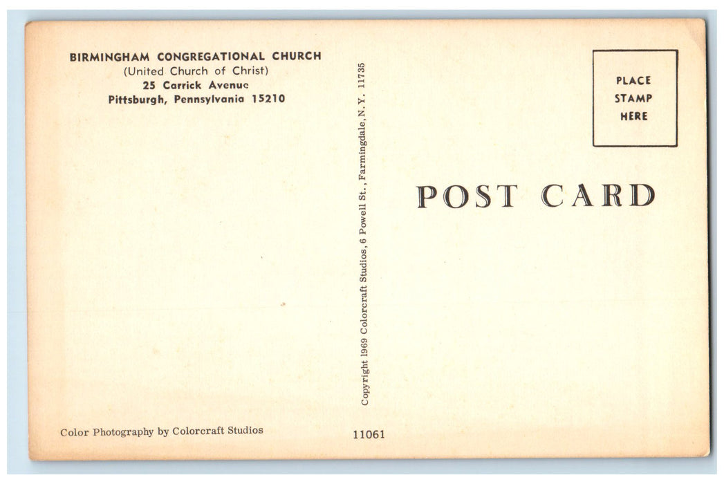 c1960's Birmingham Congregational Church Interior Pittsburg PA Unposted Postcard