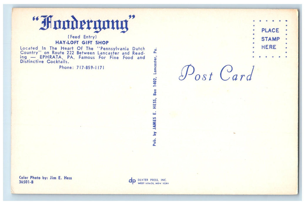 c1960's Foodergong Feed Entry Hay-Loft Shop Ephrata Pennsylvania PA Postcard