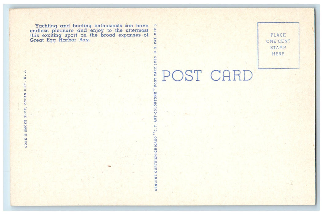 c1940's Yacht Lagoon Sailboat Boat Harbor Flag Ocean City New Jersey NJ Postcard