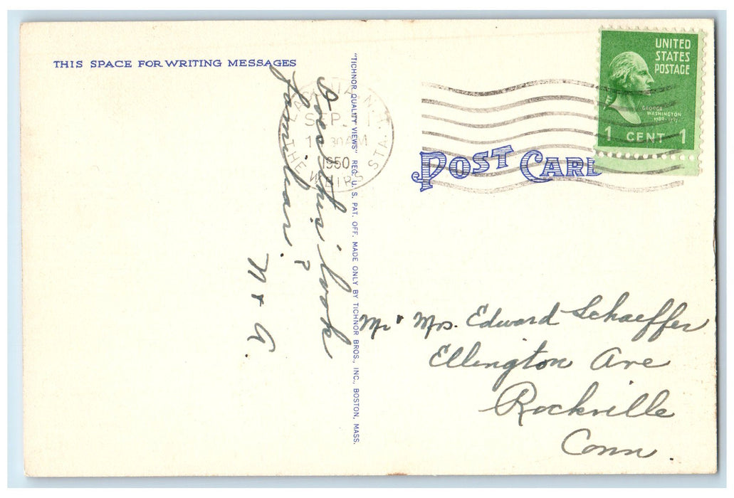 1950 Aquedoctan Bridge The Weirs Lake Uncle Sam Boat Winnipesaukee NH Postcard