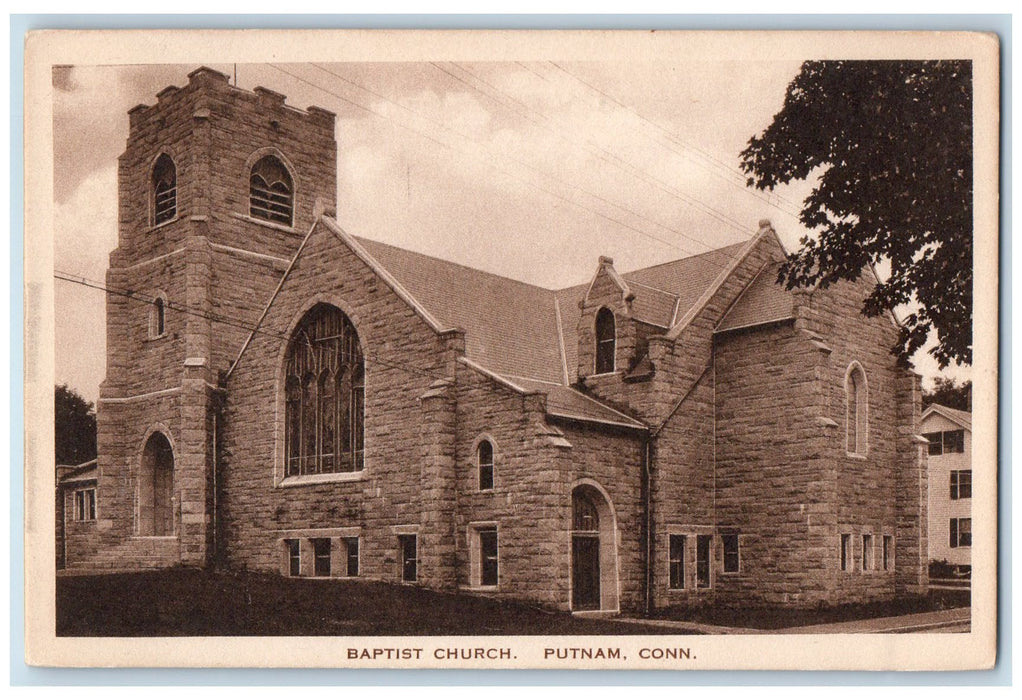 1932 Baptist Church Building View Brick Wall Putnam Connecticut CT Postcard