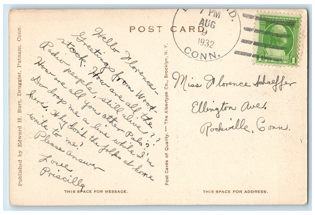 1932 Baptist Church Building View Brick Wall Putnam Connecticut CT Postcard