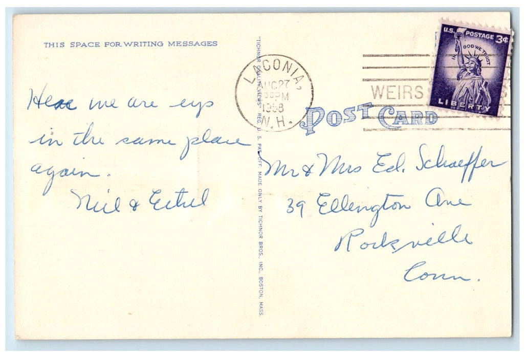 1958 Sailboat Racing Lake Winnipesaukee Boat Laconia Weirs Beach NH Postcard