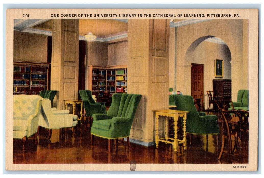 c1940's The University Library In The Cathedral Learning Pittsburg PA Postcard