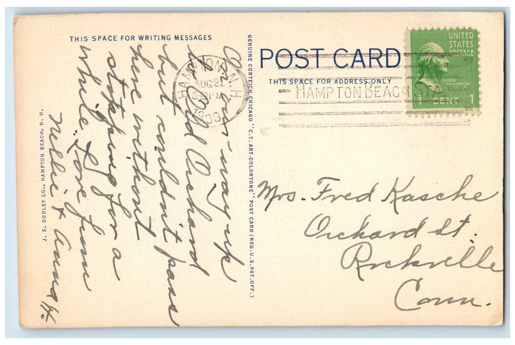 1939 Ocean Twilight Sailboat Blue Sea Hampton Beach New Hampshire NH Postcard