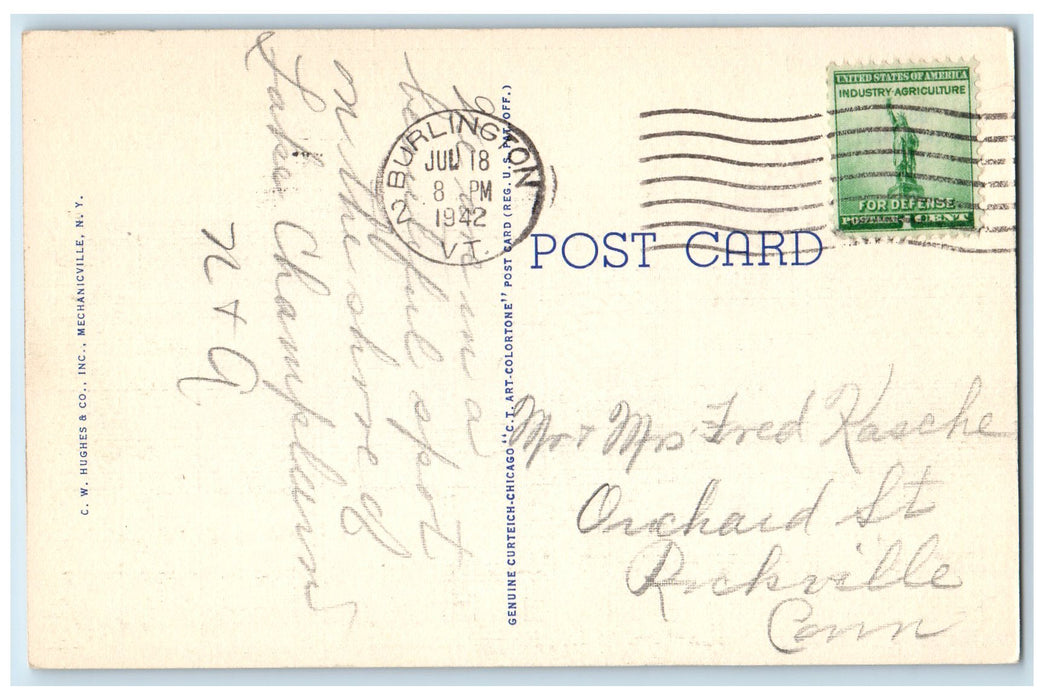 1942 Sunset Lake Champlain Adirondacks Mountains Burlington Vermont VT Postcard