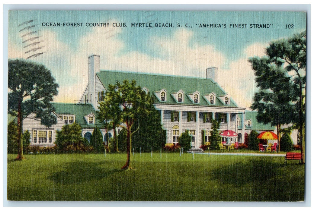 1947 Ocean Forest Country Club Restaurant Umbrellas Myrtle Beach SC Postcard