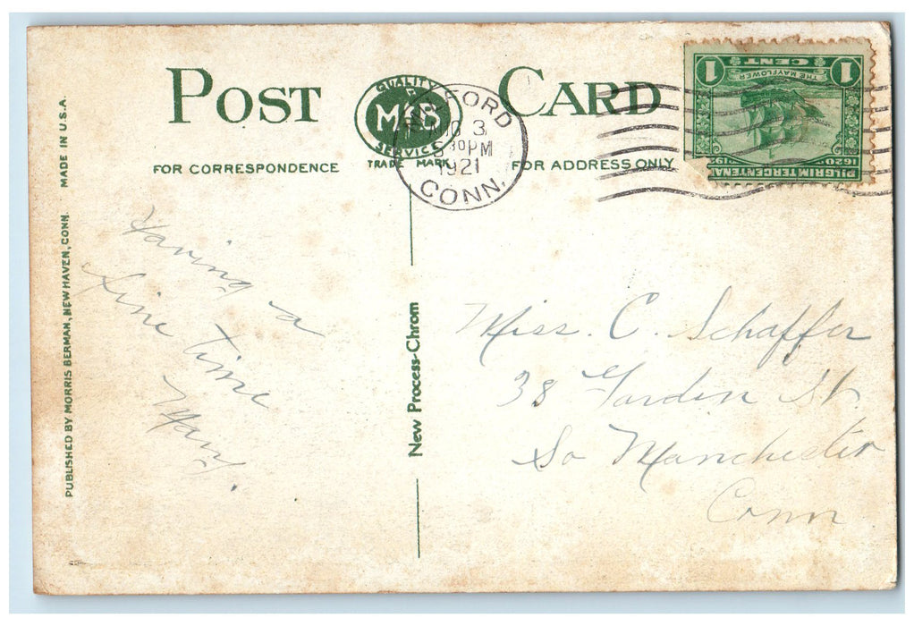 1921 Charles Island Boating Fishing Rough Sea Milford Connecticut CT Postcard