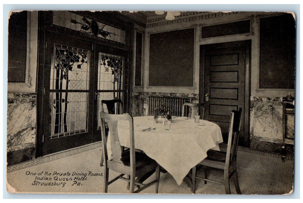 1913 Private Dining Rooms Interior Indian Queen Hotel Stroudsburg PA Postcard