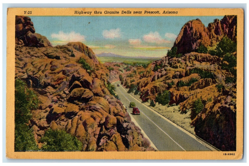 1954 Highway Thru Granite Dells Classic Cars Grand Canyon Prescott AZ Postcard