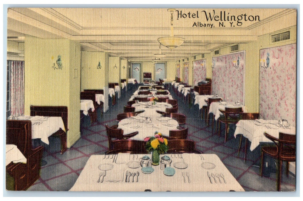 c1940 Hotel Wellington Restaurant Dining Room Set Up Albany New York NY Postcard