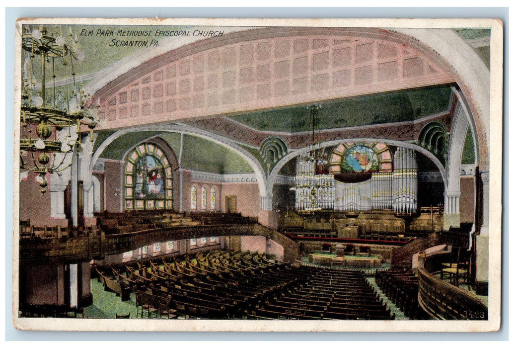 1911 Elm Park Methodist Episcopal Church Interior Scranton PA Posted Postcard